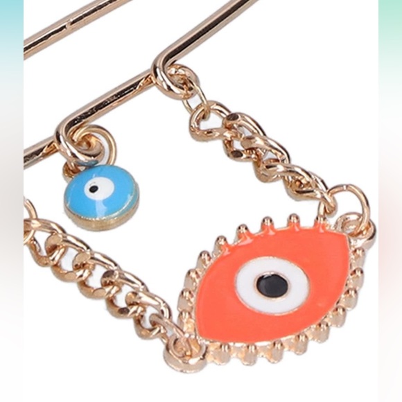 🧿 NWT 🧷Oversized Fashion Safety Pin Decorative Broach 🧿 Evil Eye Protection🧷 - Picture 3 of 4